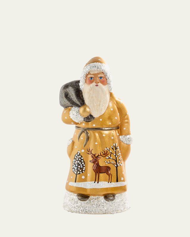 Golden Santa with Reindeer Figurine
